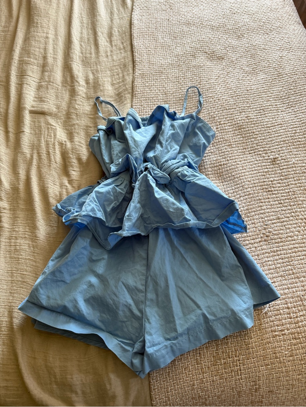 Light Blue Ruffle Waist Romper